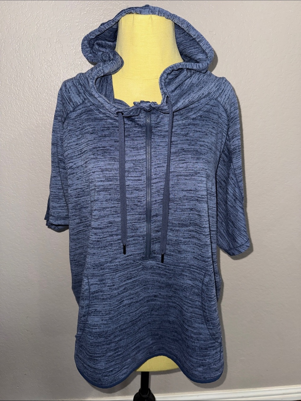 Athleta Blue Marled Short-Sleeve Half Zip Hoodie